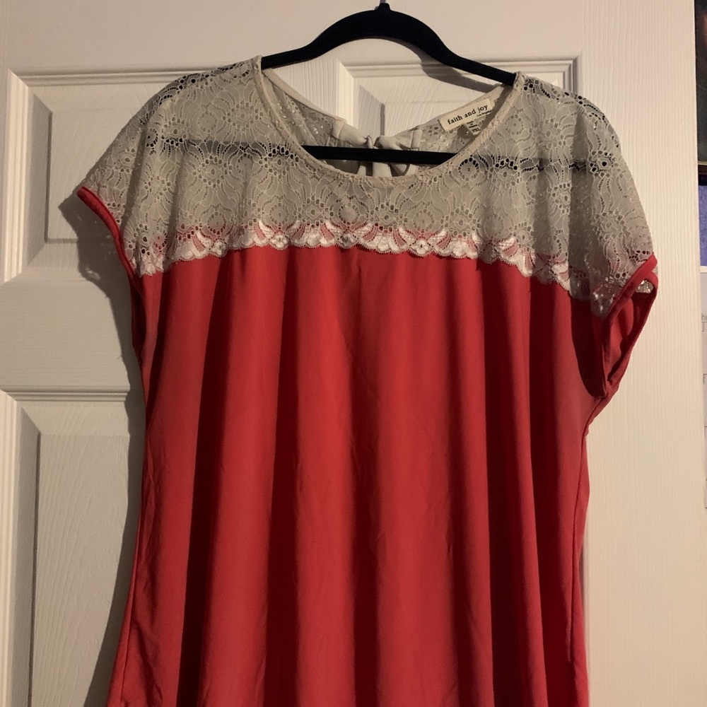 A Pink Mesh and White Lace Shirt